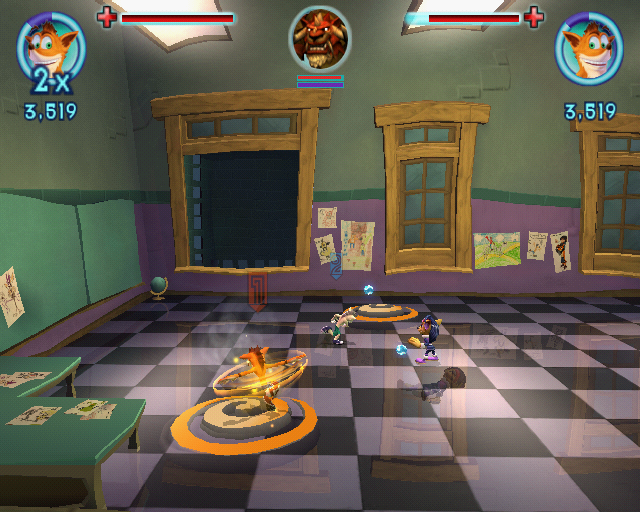 Crash: Mind over Mutant (PlayStation 2) screenshot: In Nina's school