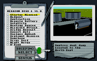 Battle Command (Atari ST) screenshot: Mission selection menu