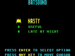 Batman (ZX Spectrum) screenshot: Three sound levels are on offer