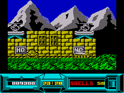Battle Valley (ZX Spectrum) screenshot: You begin the mission outside your HQ
