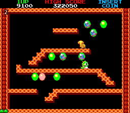 Bubble Bobble: Lost Cave (Arcade) screenshot: Now blow that horn