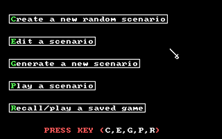 Battles of Napoleon (DOS) screenshot: Main menu -- the sabre icon is the mouse pointer