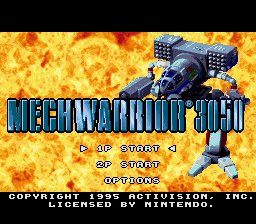 BattleTech: A Game of Armored Combat (SNES) screenshot: Title screen and main menu (US/European version)