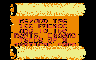 Beyond the Ice Palace (Amiga) screenshot: A frame from the intro, which is just a plain narration.