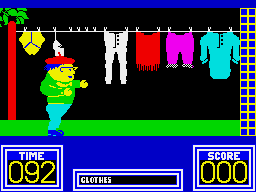 Benny Hill's Madcap Chase (ZX Spectrum) screenshot: She's laying it all on the line