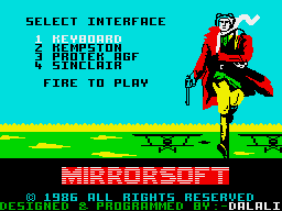 Biggles (ZX Spectrum) screenshot: Control options