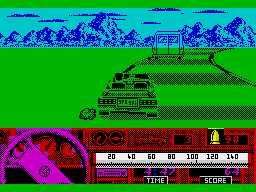 Beverly Hills Cop (ZX Spectrum) screenshot: Running wide with the lorry in sight