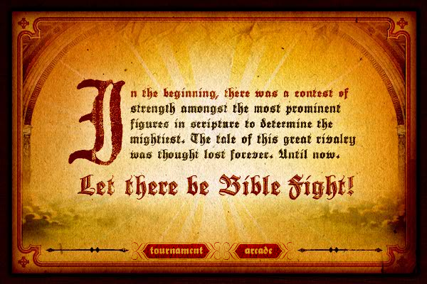 Bible Fight (Browser) screenshot: Choose between Arcade or Tournament mode.