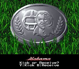 Bill Walsh College Football (SNES) screenshot: Kick or receive.