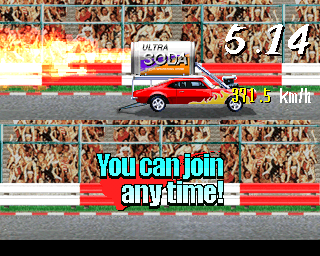 Bishi Bashi Special (PlayStation) screenshot: SBB: bash all the buttons to shake the soda can, and make the car go faster down the track.