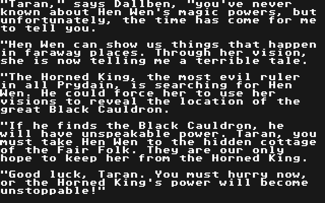 The Black Cauldron (Atari ST) screenshot: Taran receives his mission
