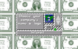 Black Gold (Amiga) screenshot: Choose your company's name and logo