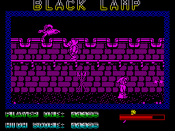Black Lamp (ZX Spectrum) screenshot: Birds fly past you dropping skulls which explode
