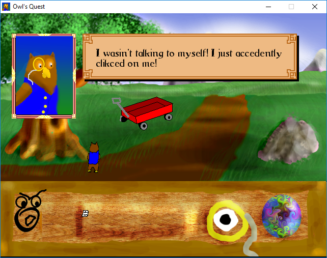 Owl's Quest: Every Owl Has Its Day (Windows) screenshot: Response from Cedric on click on him