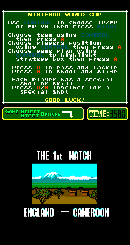 Nintendo World Cup (Arcade) screenshot: 1st Match.