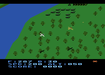Blue Max (Atari 8-bit) screenshot: Gameplay; watch out for that plane!
