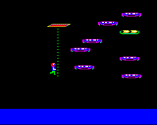 Sinbad (BBC Micro) screenshot: Climbing the rope up and down to avoid contact with the baddies