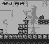 Gremlins 2: The New Batch (Game Boy) screenshot: Collect a radio to get a note which you can fire at enemies (once).