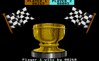 BMX Simulator (Atari ST) screenshot: Player one wins!