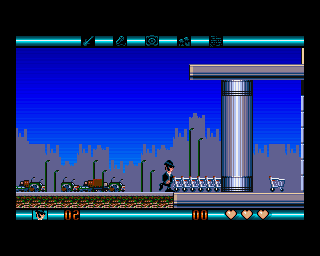 The Blues Brothers (Amiga) screenshot: Starting the game at the store.