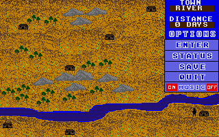Bounty Hunter (Atari ST) screenshot: The travel map, here you select which city you want to visit