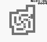 Boxxle (Game Boy) screenshot: In the upper right corner of the screen you can see the level and move counter.