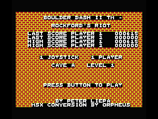 Boulder Dash II: Rockford's Revenge (MSX) screenshot: Title screen