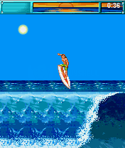 California Games (J2ME) screenshot: Caught by a wave.