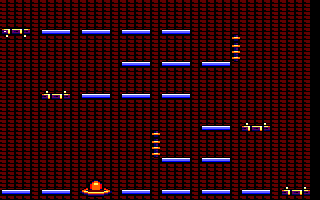 Bumpy's Arcade Fantasy (Amstrad CPC) screenshot: The blue platforms are slippery and you skid easily