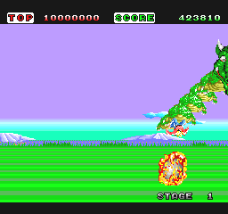 Space Harrier (TurboGrafx-16) screenshot: Hit by the dragon