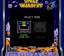 Space Invaders (Game Boy) screenshot: Selecting the game mode (Super Game Boy)