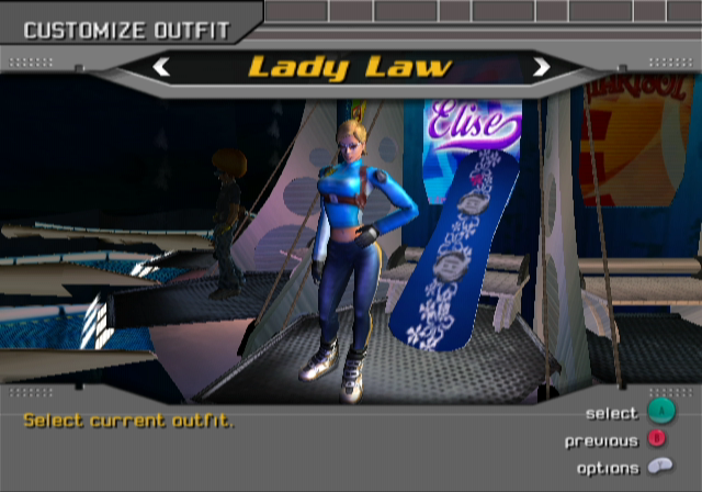 SSX Tricky (GameCube) screenshot: Character selection; you may also customize your board and appearance