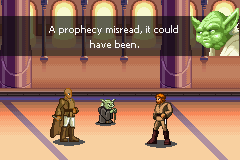 Star Wars: Episode III - Revenge of the Sith (Game Boy Advance) screenshot: Yoda and Mace Windu discuss the next assignment