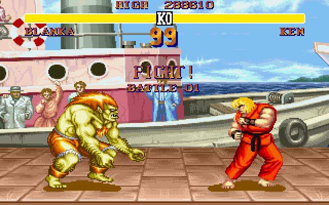 Street Fighter II (DOS) screenshot: Blanka vs Ken