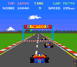 Pole Position (Arcade) screenshot: Checkpoint coming up