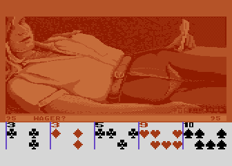 Strip Poker: A Sizzling Game of Chance (Atari 8-bit) screenshot: Beginning the game; wager?