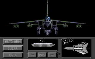 Strike Aces (Amiga) screenshot: Load your aircraft with missiles and bombs