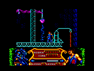 Strider 2 (Amstrad CPC) screenshot: Watch out for the laser barrier