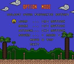 Super Bonk (SNES) screenshot: Options menu