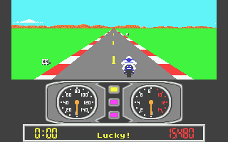 Super Cycle (Atari ST) screenshot: But made it to the end, as the game grudgingly acknowledges
