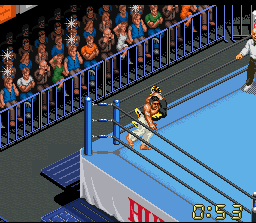Super Fire Pro Wrestling X Premium (SNES) screenshot: Here comes the DDT...