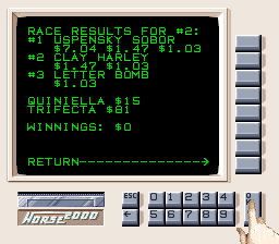 Super Caesars Palace (SNES) screenshot: The race results will appear after the race is finished