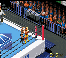 Super Fire Pro Wrestling X Premium (SNES) screenshot: A grapple