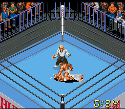 Super Fire Pro Wrestling X Premium (SNES) screenshot: Face punches. Perfectly legal, and a good way cut someone open