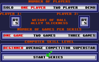 Superstar Indoor Sports (Atari ST) screenshot: Bowling menu