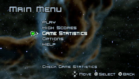 Super Stardust Portable (PSP) screenshot: Main menu