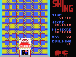 Swing (MSX) screenshot: Enter the building to go to the next round.
