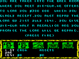 Tai-Pan (ZX Spectrum) screenshot: The first piece of the jigsaw in place