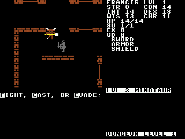 Telengard (Windows) screenshot: In game - fighting with a Minotaur