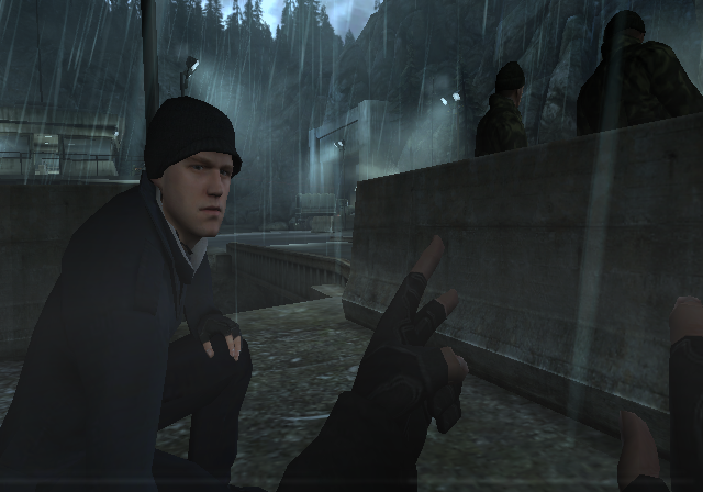 GoldenEye 007 (Wii) screenshot: Preparing to eliminate two enemies with the new take down ability